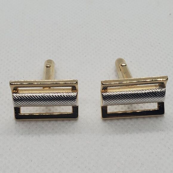 Swank Gold Tone & Silver Tone Cuff Links - Picture 1 of 3
